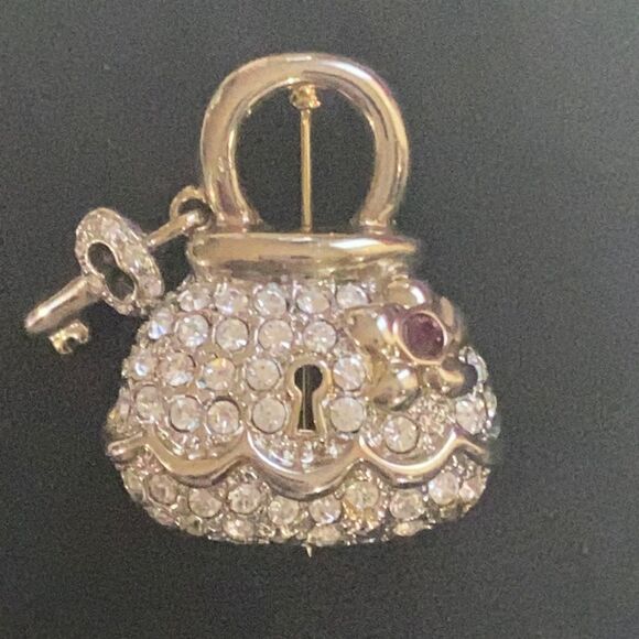 3D Tiny Rhinestone Lock with Key Pin Brooch Jewelry Women - Picture 2 of 7